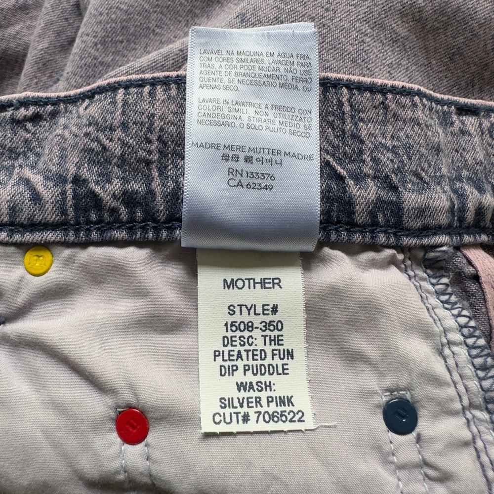 Mother Snacks The Pleated Fun Dip Puddle Straight Leg Jeans In Silver Pink - Picture 13 of 15